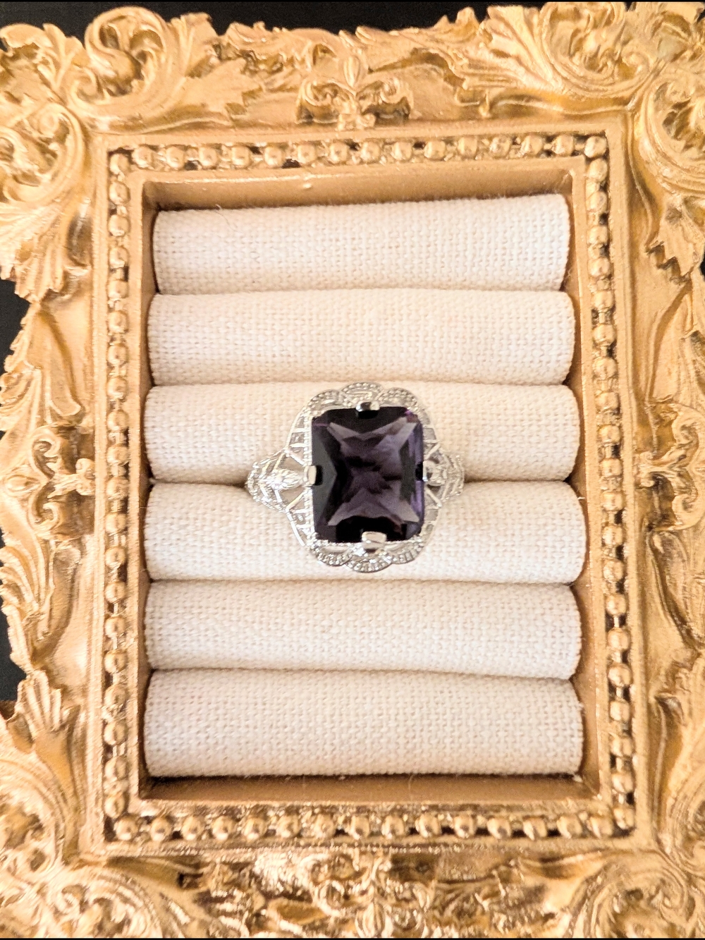 Gothic Style .925 Silver Ring with Purple Glass Gem - Picture 2 of 12